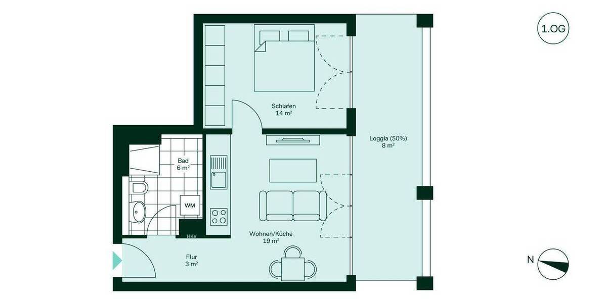Etagenwohnung Ludwigsburg Ost - 2 Zimmer, 49 m&sup2;, 299.500&euro; | Angebot:24132806