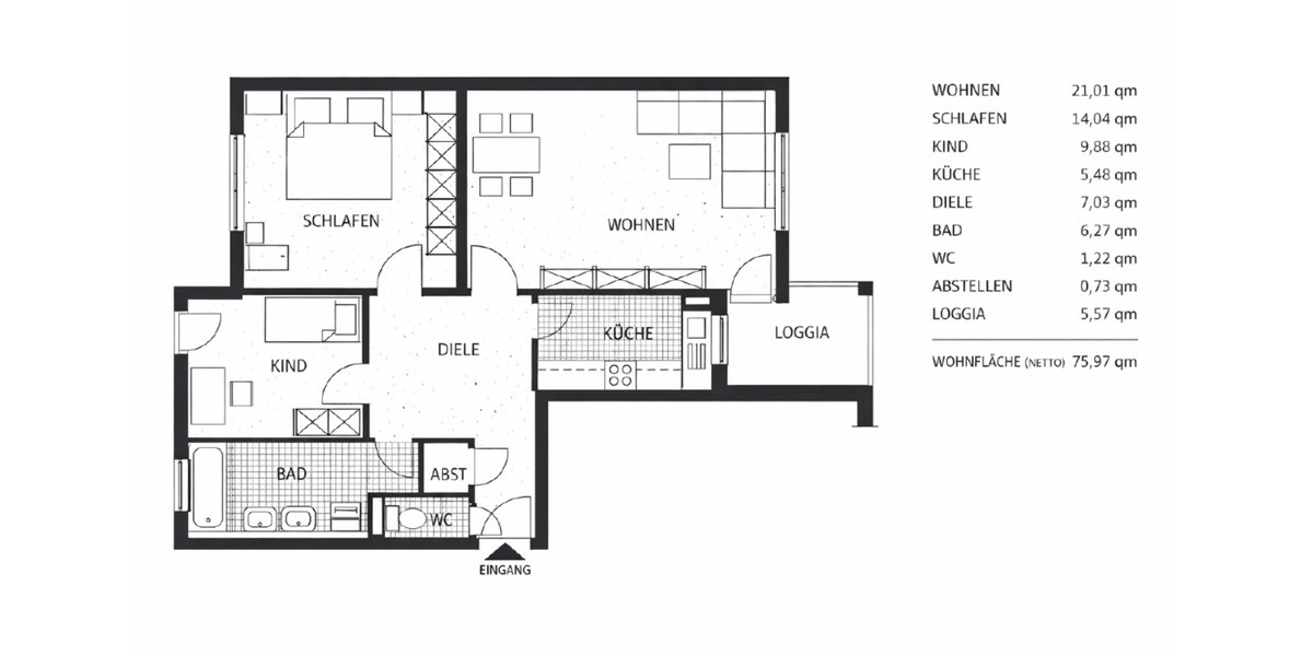 Etagenwohnung Böblingen Dagersheim - 3 Zimmer, 76 m&sup2;, 1.100&euro; | Angebot:25411398