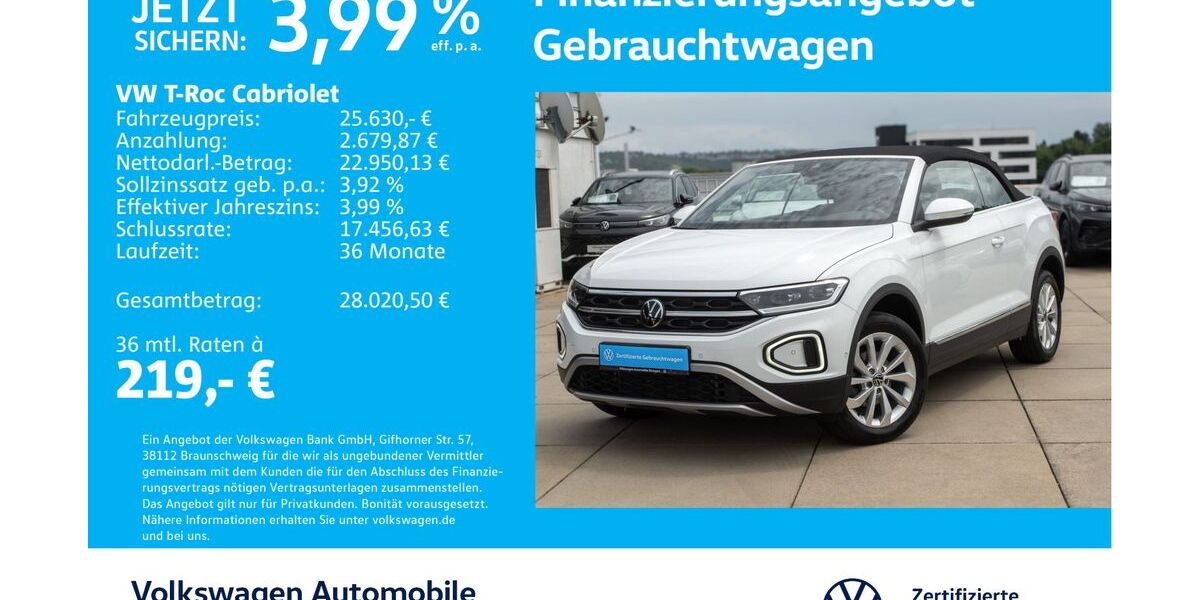 VW T-Roc 29.382 km 25.630 € Stuttgart-Wangen 70188