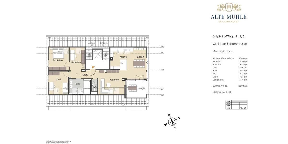 Dachgeschoßwohnung Ostfildern - 3.5 Zimmer, 107 m&sup2;, 1.950&euro; | Angebot:24748873
