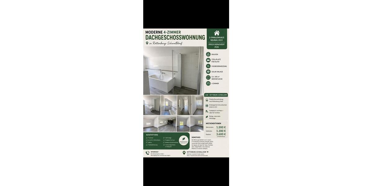 Dachgeschoßwohnung Fellbach - 4 Zimmer, 100 m&sup2;, 1.200&euro; | Angebot:26618472