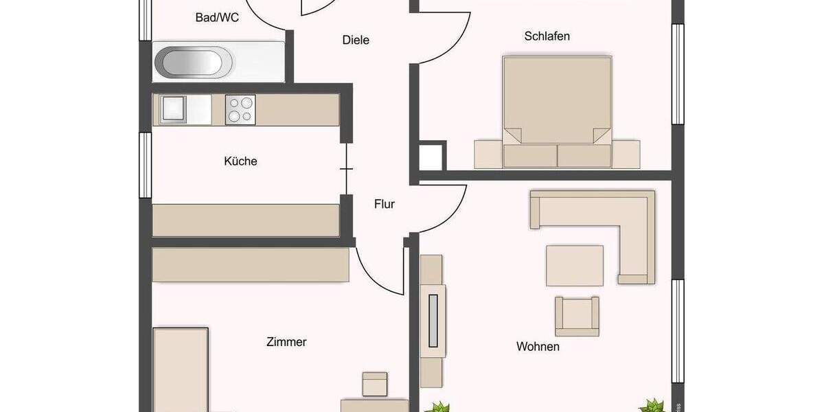 Etagenwohnung Stuttgart Stammheim - 3 Zimmer, 60 m&sup2;, 195.000&euro; | Angebot:25746190