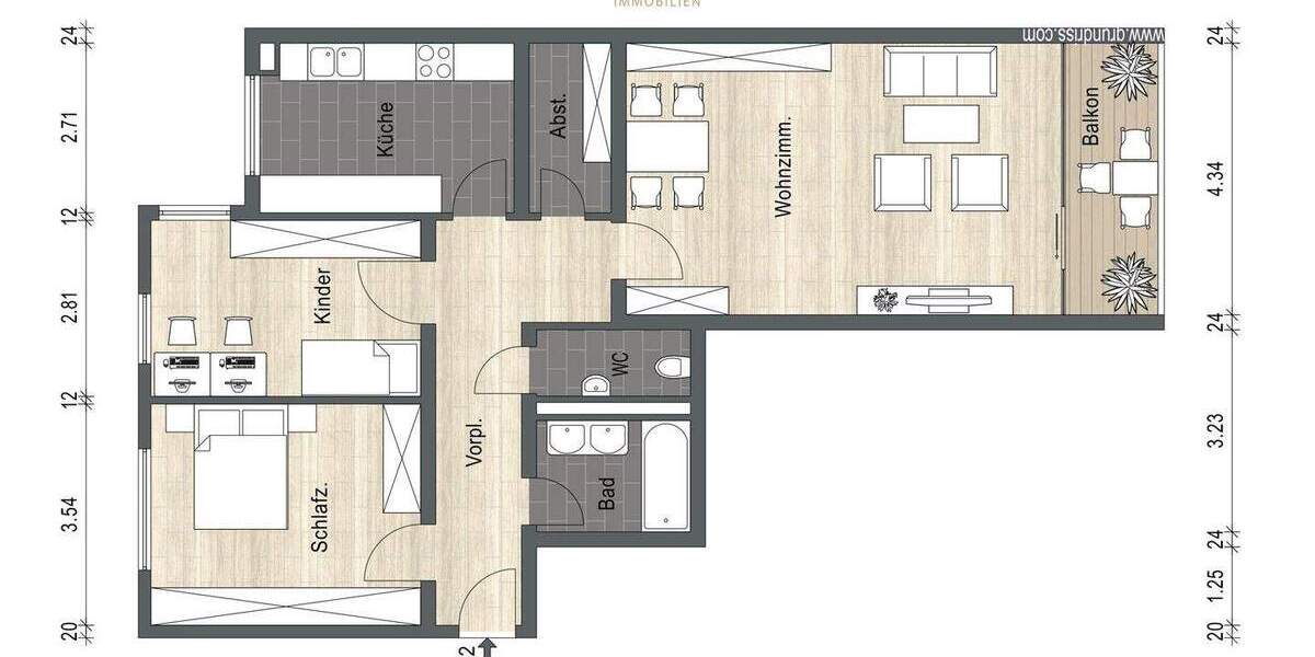 Etagenwohnung Waiblingen Beinstein - 3 Zimmer, 92 m&sup2;, 379.000&euro; | Angebot:23854293