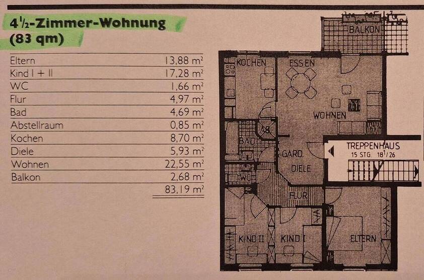 4-Zimmer-Wohnung, 83 m2, neu renoviert, inkl. Garage + Carport