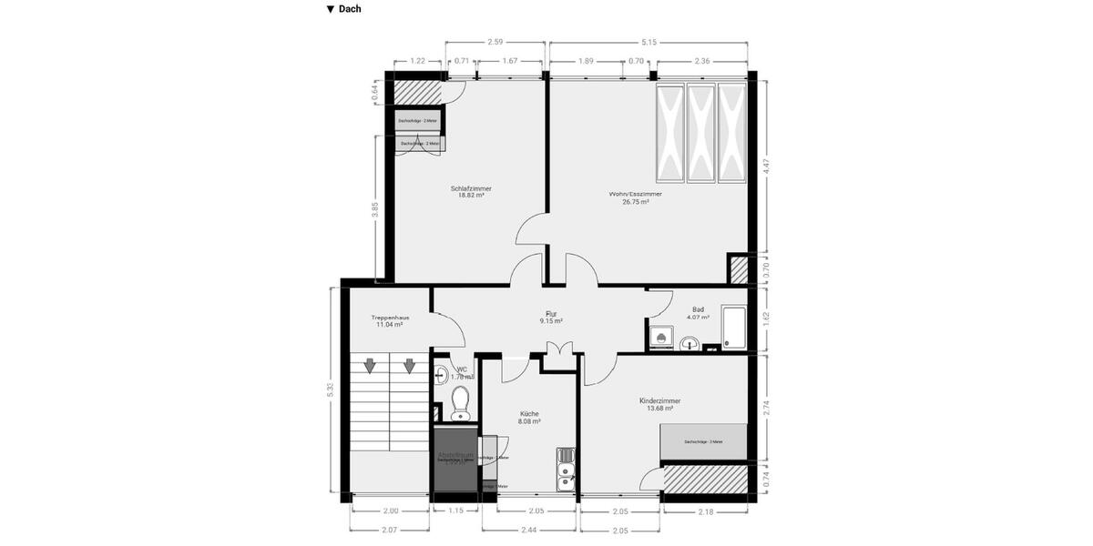 Dachgeschoßwohnung Stuttgart Stuttgart-West - 3 Zimmer, 82 m&sup2;, 1.250&euro; | Angebot:26036412