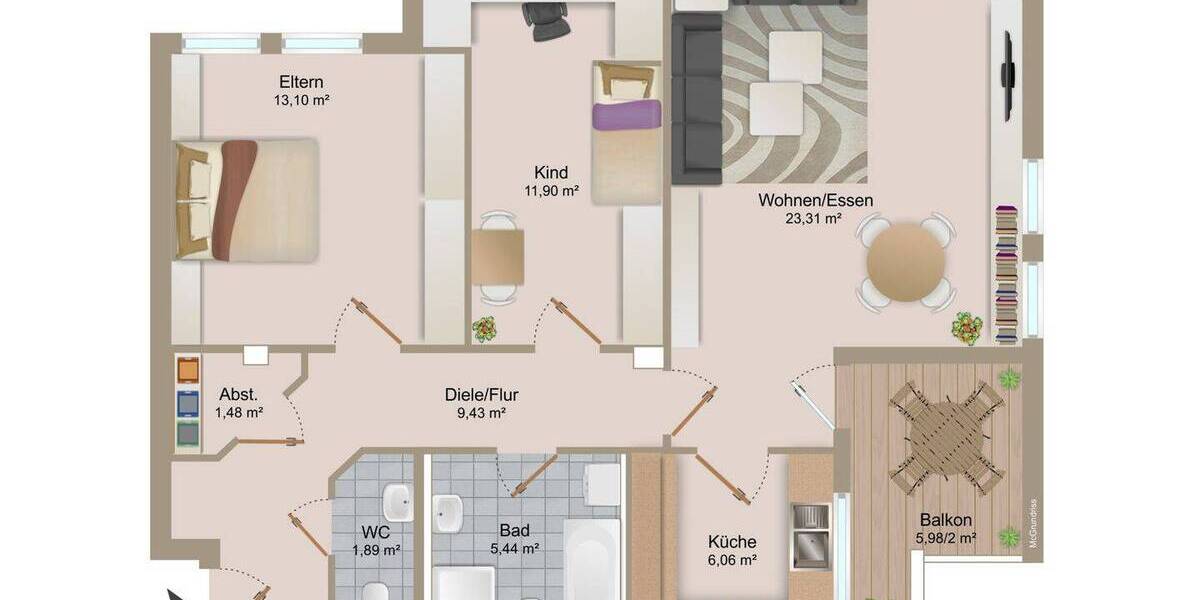 Etagenwohnung Fellbach - 3 Zimmer, 76 m&sup2;, 299.000&euro; | Angebot:25671720
