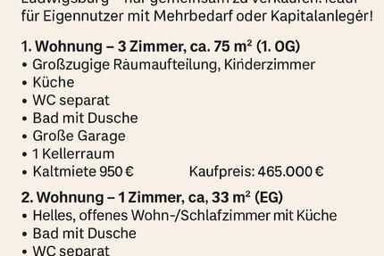 Zwei Eigentumswohnungen in Top-Lage von Ludwigsburg ! 5 zimmer