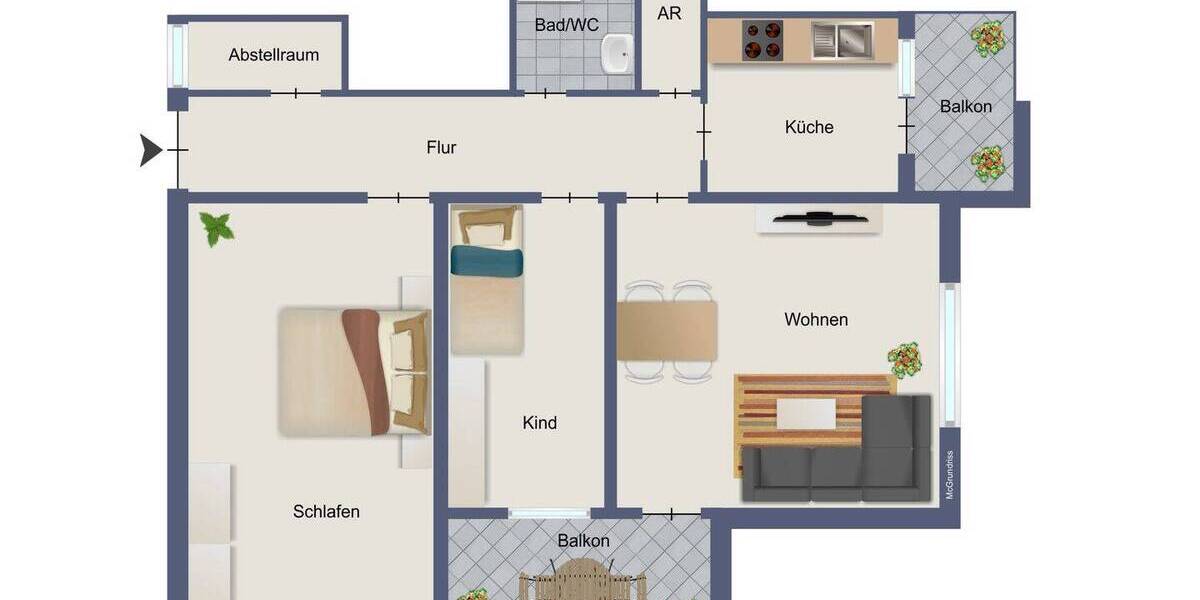 Etagenwohnung Stuttgart Rot - 3 Zimmer, 75 m&sup2;, 290.000&euro; | Angebot:26331564