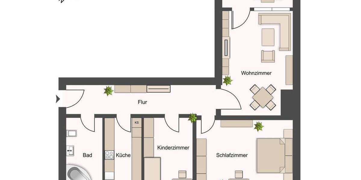 Etagenwohnung Stuttgart Bad Cannstatt - 3 Zimmer, 79 m&sup2;, 280.000&euro; | Angebot:26881612