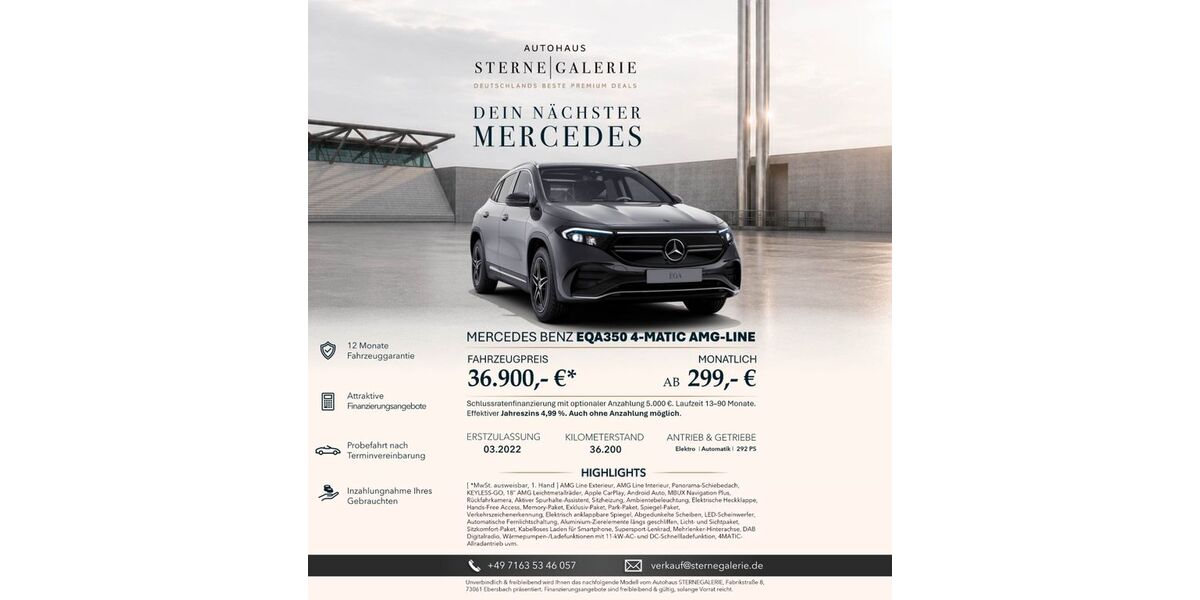 Mercedes-Benz EQA 36.200 km 36.900 &euro; Ebersbach an der Fils 73061