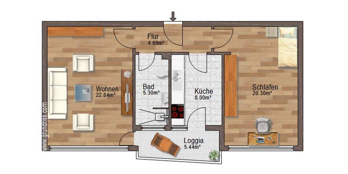 Etagenwohnung Stuttgart Mühlhausen - 2 Zimmer, 64 m&sup2;, 249.000&euro; | Angebot:26228848