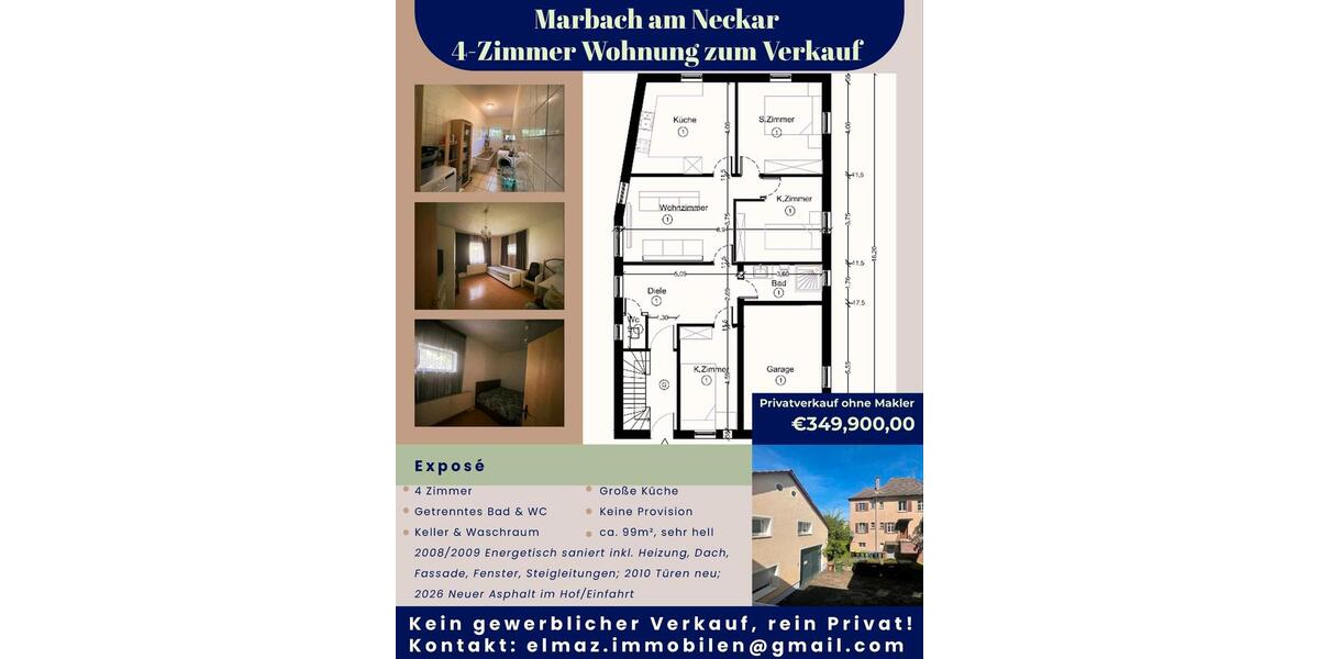 Erdgeschoßwohnung Marbach am Neckar - 4 Zimmer, 99 m&sup2;, 349.900&euro; | Angebot:26534039