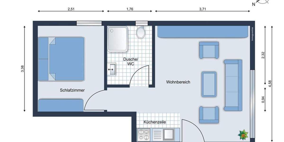 Etagenwohnung Ludwigsburg Poppenweiler - 2 Zimmer, 31 m&sup2;, 129.000&euro; | Angebot:25676089