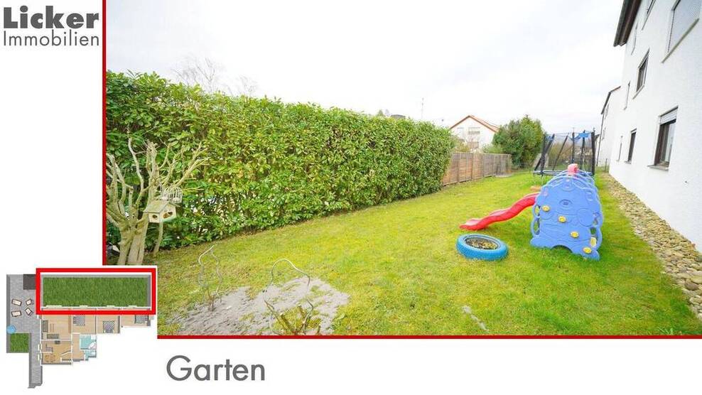 * Gartengeschoss-Whg. mit 130m² Terrassen- und Gartenfläche.