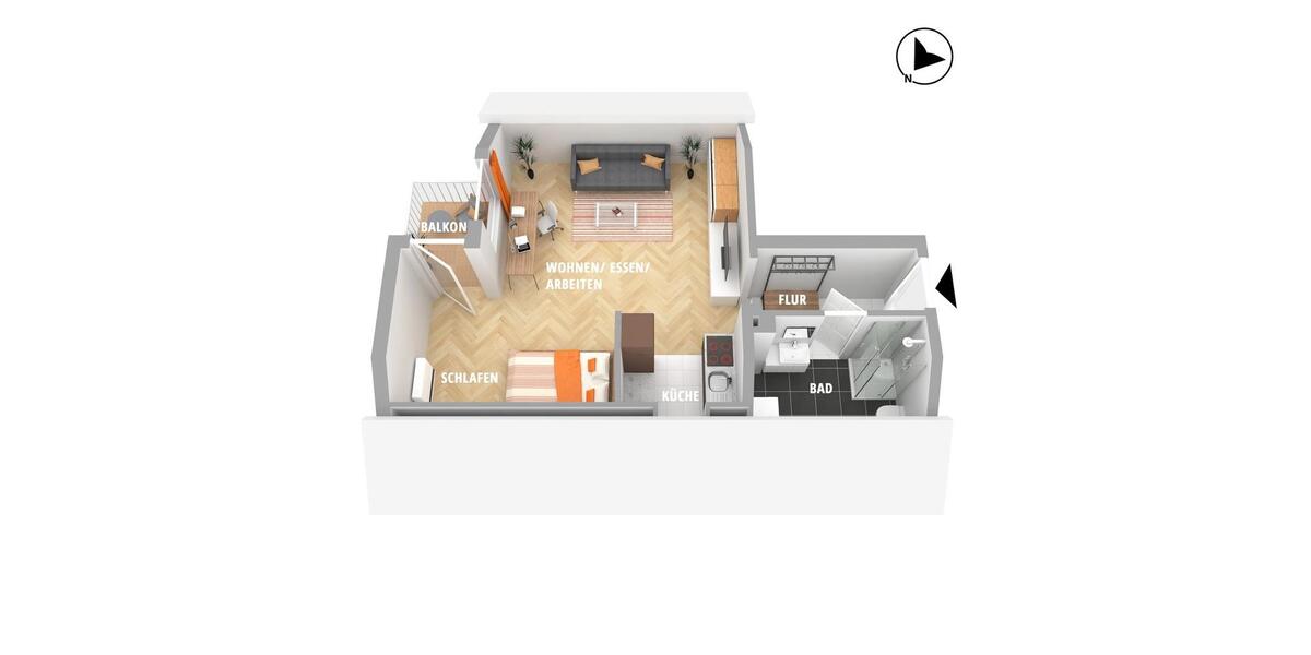 Dachgeschoßwohnung Ostfildern - 1.5 Zimmer, 37 m&sup2;, 645&euro; | Angebot:26675984