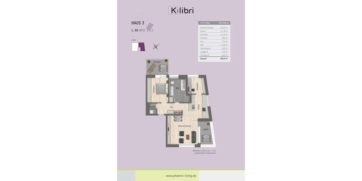 Etagenwohnung Weinstadt - 2.5 Zimmer, 88 m&sup2;, 1.495&euro; | Angebot:26514906