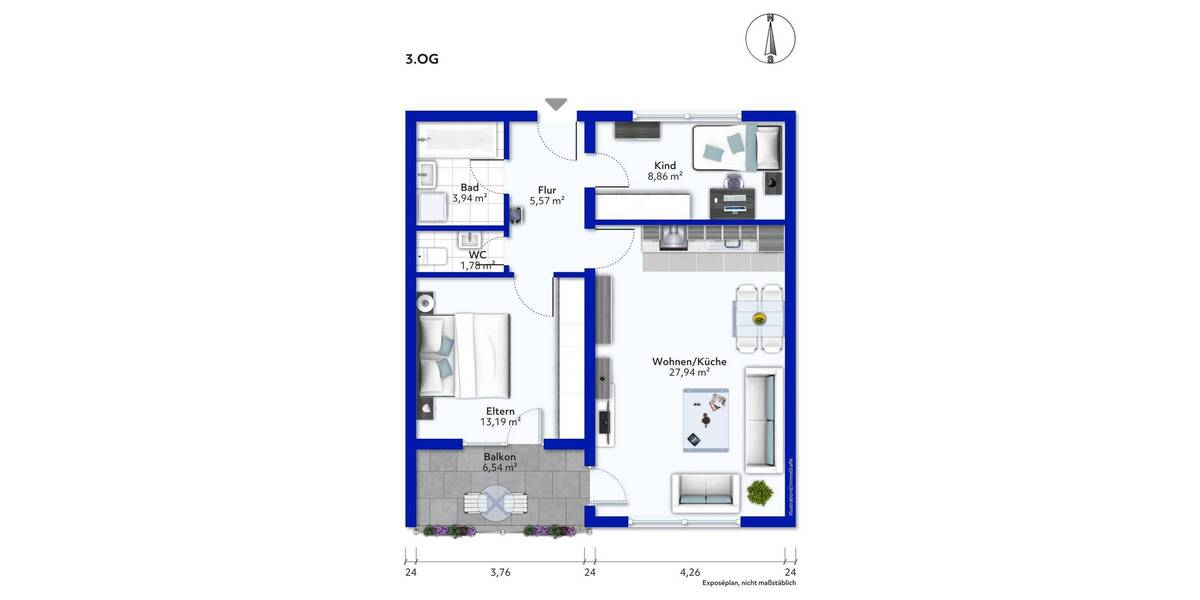 Etagenwohnung Ditzingen Hirschlanden - 3 Zimmer, 62 m&sup2;, 198.000&euro; | Angebot:26205749