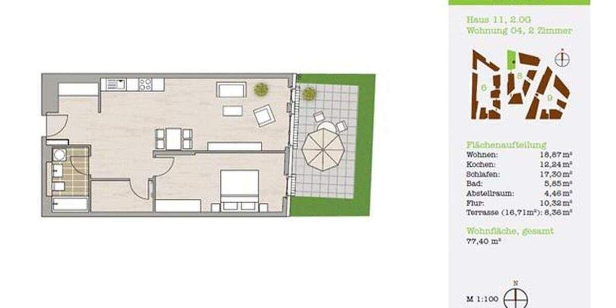 Terrassenwohnung Stuttgart Nord - 2 Zimmer, 77 m&sup2;, 1.280&euro; | Angebot:25645510