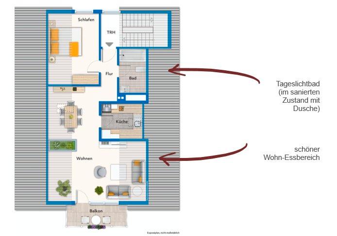 Dachgeschoßwohnung Ohmden - 2 Zimmer, 51 m&sup2;, 199.000&euro; | Angebot:26380773