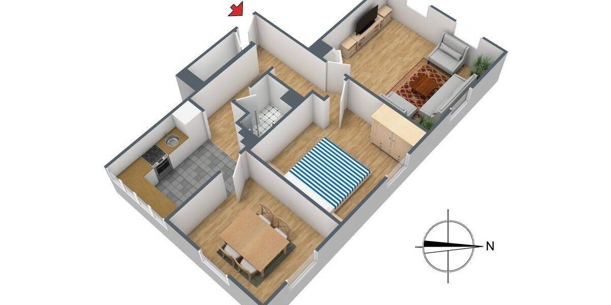 Etagenwohnung Stuttgart Bad Cannstatt - 3 Zimmer, 62 m&sup2;, 900&euro; | Angebot:26289861
