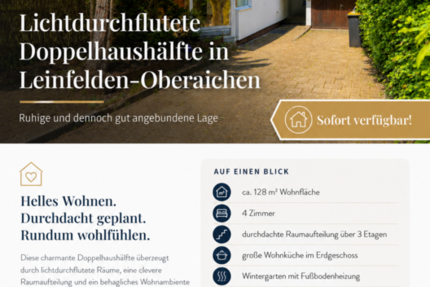 Haus Leinfelden-Echterdingen Echterdingen - 4 Zimmer, 128 m&sup2;, 2.000&euro; | Angebot:26778761