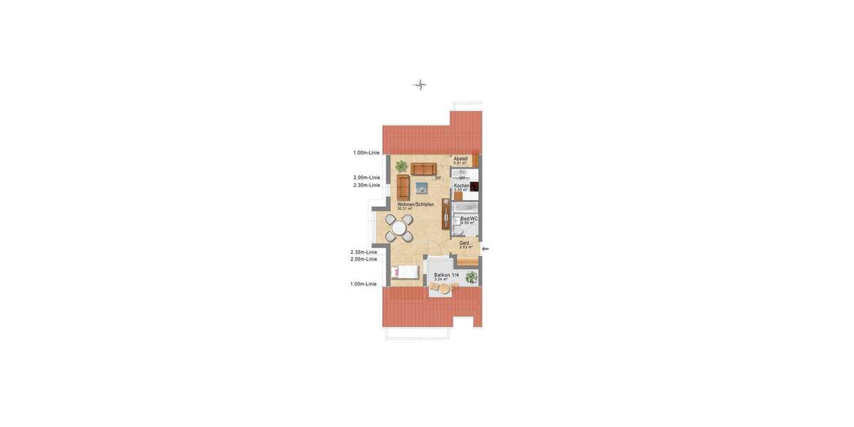 Etagenwohnung Ludwigsburg Grünbühl-Sonnenberg - 1.5 Zimmer, 45 m&sup2;, 219.000&euro; | Angebot:26809243