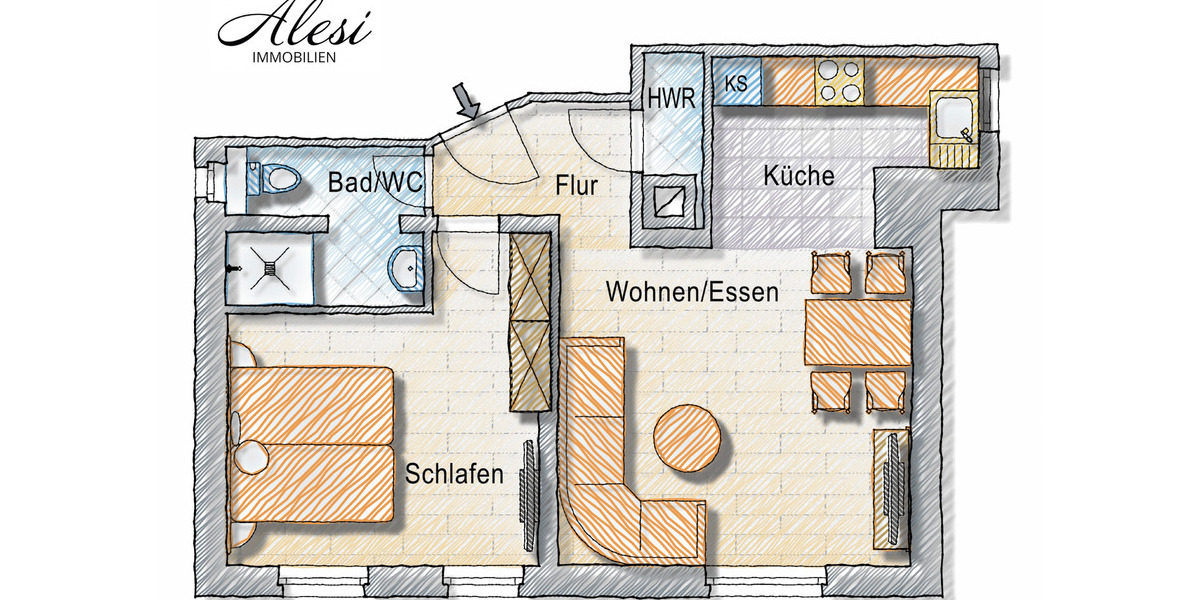 Etagenwohnung Stuttgart Ost - 2 Zimmer, 50 m&sup2;, 265.000&euro; | Angebot:24319697