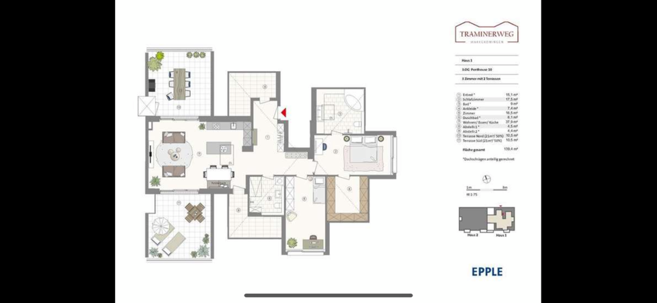 Exklusive Penthousewohnung mit 2 Dachterrassen und lux. Ausstatt. 3.5 zimmer