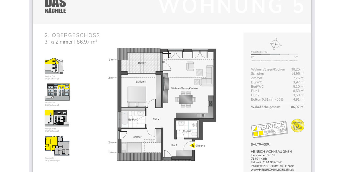 Etagenwohnung Stuttgart-Vaihingen Vaihingen - 3 Zimmer, 87 m&sup2;, 759.900&euro; | Angebot:25971071