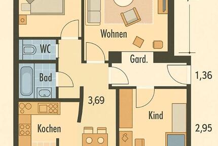 Wohnung Leinfelden-Echterdingen Echterdingen - 3.5 Zimmer, 74 m&sup2;, 299.000&euro; | Angebot:26892021