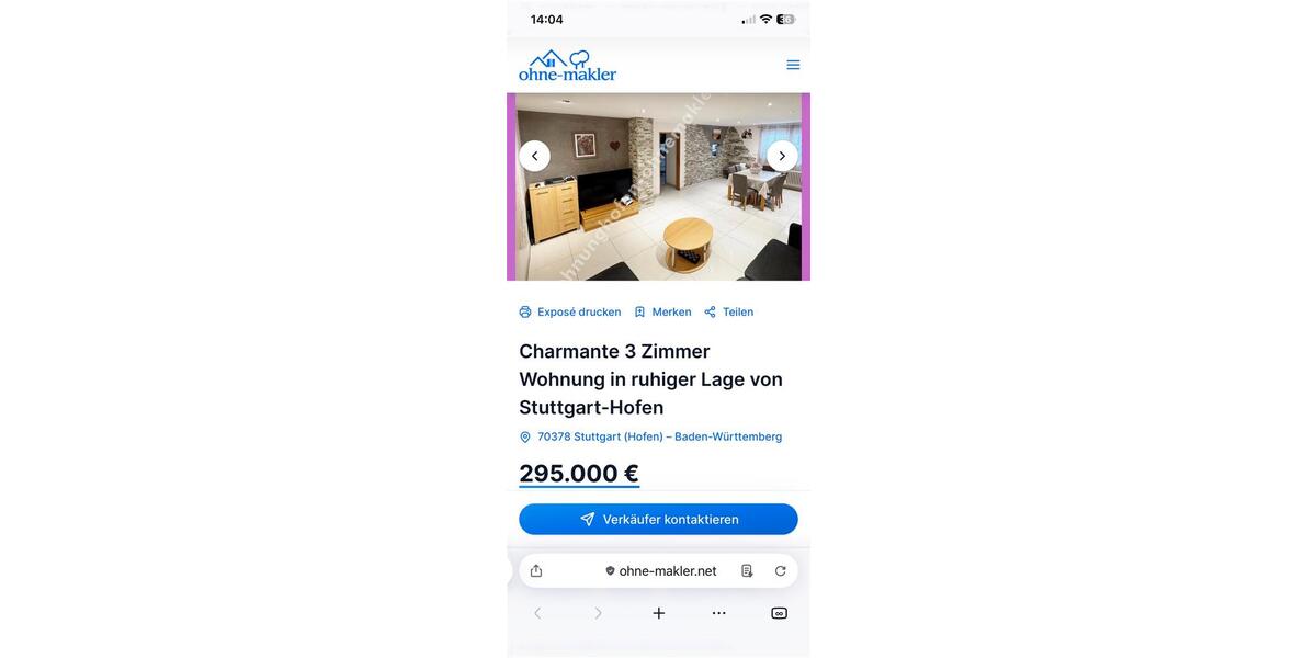 Etagenwohnung Stuttgart Mühlhausen - 3 Zimmer, 82 m&sup2;, 295.000&euro; | Angebot:27157242
