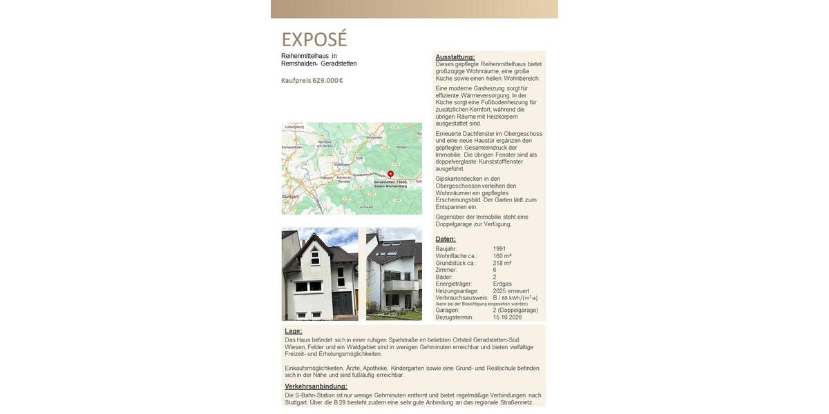 Reihenhaus Remshalden - 6 Zimmer, 160 m&sup2;, 629.000&euro; | Angebot:26883506