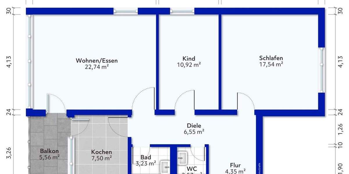 Etagenwohnung Möglingen - 3 Zimmer, 75 m&sup2;, 247.000&euro; | Angebot:25706119