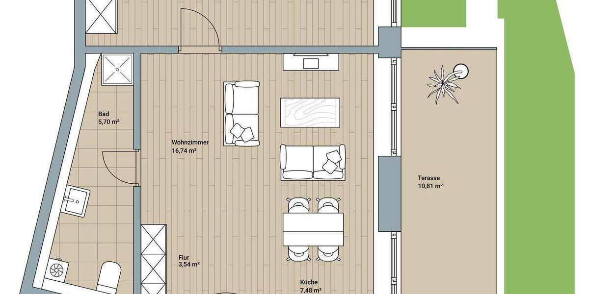 Terrassenwohnung Tübingen Innenstadt - 2 Zimmer, 53 m&sup2;, 385.000&euro; | Angebot:26228769