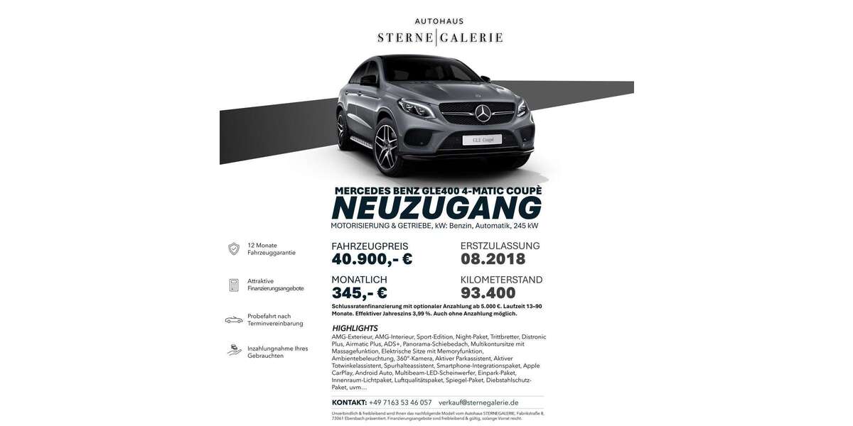 Mercedes-Benz GLE 400 93.400 km 40.900 &euro; Ebersbach an der Fils 73061