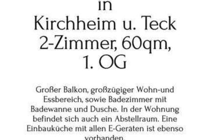 Wohnung Kirchheim unter Teck - 2 Zimmer, 60 m&sup2;, 875&euro; | Angebot:25208350