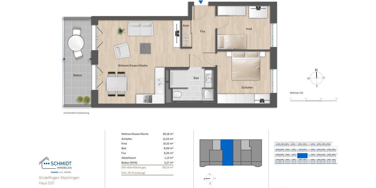 Etagenwohnung Sindelfingen Darmsheim - 3 Zimmer, 69 m&sup2;, 1.180&euro; | Angebot:26678670